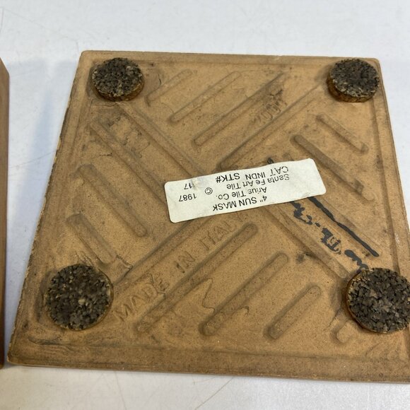 Set 2 Vintage Italian Hand Painted Ceramic Tile Trivet Native American Art 4 in - Picture 8 of 9